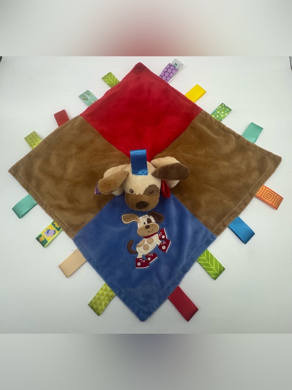Vintage Taggies Barker Puppy Dog Security Blanket Plush Lovey with Satin Tags